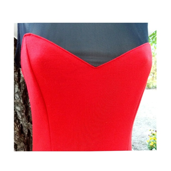 Forever 21-Red Figure Hugging Dress/Illusion Mesh - Picture 5 of 6